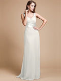 Sheath/Column V-neck Sleeveless Ruffles Long Chiffon Bridesmaid Dresses TPP0005526