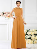 A-Line/Princess Bateau Beading Sleeveless Long Chiffon Bridesmaid Dresses TPP0005545