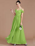 A-Line/Princess Off-the-Shoulder Sleeveless Ruched Floor-Length Chiffon Bridesmaid Dresses TPP0005174