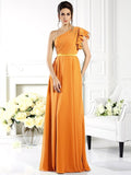 A-Line/Princess One-Shoulder Ruffles Sleeveless Long Chiffon Bridesmaid Dresses TPP0005058