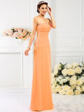 Sheath/Column Strapless Hand-Made Flower Sleeveless Long Chiffon Bridesmaid Dresses TPP0005753