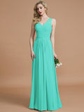 A-Line/Princess V-neck Chiffon Floor-Length Sleeveless Bridesmaid Dresses TPP0005466