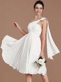 A-Line/Princess One-Shoulder Sleeveless Ruched Short/Mini Chiffon Bridesmaid Dresses TPP0005025