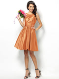 A-Line/Princess Bateau Pleats Sleeveless Short Taffeta Bridesmaid Dresses TPP0005452