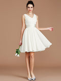 A-Line/Princess V-neck Sleeveless Sash/Ribbon/Belt Short/Mini Chiffon Bridesmaid Dresses TPP0005048