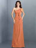 Sheath/Column One-Shoulder Pleats Sleeveless Long Chiffon Bridesmaid Dresses TPP0005351