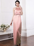 Sheath/Column Scoop Sleeveless Beading Bowknot Long Elastic Woven Satin Bridesmaid Dresses TPP0005506