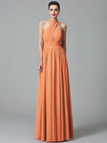 A-Line/Princess Halter Ruffles Sleeveless Long Chiffon Bridesmaid Dresses TPP0005403