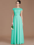 A-Line/Princess Bateau Sleeveless Lace Floor-Length Chiffon Bridesmaid Dresses TPP0005198