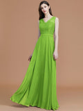 A-Line/Princess V-neck Sleeveless Floor-Length Lace Chiffon Bridesmaid Dresses TPP0005542