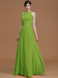 A-Line/Princess Halter Sleeveless Floor-Length Ruched Chiffon Bridesmaid Dresses TPP0005325