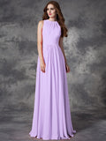 A-line/Princess Jewel Ruffles Sleeveless Long Chiffon Bridesmaid Dresses TPP0005510