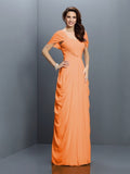 A-Line/Princess Sweetheart Pleats Short Sleeves Long Chiffon Bridesmaid Dresses TPP0005228