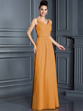 A-Line/Princess Spaghetti Straps Sleeveless Long Chiffon Bridesmaid Dresses TPP0005714