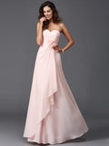 A-Line/Princess Sweetheart Hand-Made Flower Sleeveless Long Chiffon Bridesmaid Dresses TPP0005192