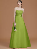 A-Line/Princess Bateau Sleeveless Floor-Length Applique Tulle Bridesmaid Dresses TPP0005365