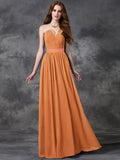 A-line/Princess Sweetheart Ruched Sleeveless Long Chiffon Bridesmaid Dresses TPP0005563