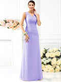 Sheath/Column V-neck Pleats Sleeveless Long Chiffon Bridesmaid Dresses TPP0005028