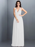 A-Line/Princess V-neck Pleats Sleeveless Long Chiffon Bridesmaid Dresses TPP0003797