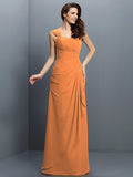 A-Line/Princess Straps Pleats Sleeveless Long Chiffon Bridesmaid Dresses TPP0005181