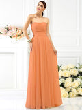 A-Line/Princess Strapless Pleats Sleeveless Long Chiffon Bridesmaid Dresses TPP0005054