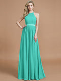 A-Line/Princess Halter Sleeveless Ruched Floor-Length Chiffon Bridesmaid Dresses TPP0005700