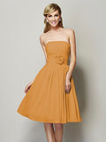 A-Line/Princess Strapless Sleeveless Hand-Made Flower Short Chiffon Bridesmaid Dresses TPP0005295