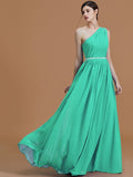 A-Line/Princess One-Shoulder Sleeveless Floor-Length Beading Chiffon Bridesmaid Dresses TPP0005259