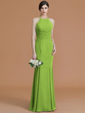 Trumpet/Mermaid Halter Sleeveless Floor-Length Ruched Chiffon Bridesmaid Dresses TPP0005544