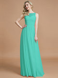 A-Line/Princess Bateau Sleeveless Ruched Floor-Length Chiffon Bridesmaid Dresses TPP0005673