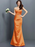 Trumpet/Mermaid Strapless Pleats Sleeveless Long Satin Bridesmaid Dresses TPP0005027