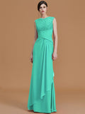 Sheath/Column Jewel Sleeveless Floor-Length Lace Chiffon Bridesmaid Dresses TPP0005461