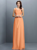 Sheath/Column V-neck Sleeveless Long Chiffon Bridesmaid Dresses TPP0005637