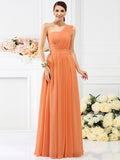 A-Line/Princess One-Shoulder Pleats Sleeveless Long Chiffon Bridesmaid Dresses TPP0005059