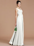 A-Line/Princess V-neck Sleeveless Ruched Floor-Length Chiffon Bridesmaid Dresses TPP0005504