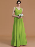 A-Line/Princess V-neck Sleeveless Floor-Length Ruffles Chiffon Bridesmaid Dresses TPP0005697