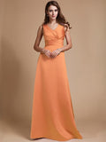 A-Line/Princess V-neck Long Sleeveless Elastic Woven Satin Bridesmaid Dresses TPP0005409