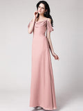 Sheath/Column Sleeveless Pleats Spaghetti Straps Long Chiffon Bridesmaid Dresses TPP0005742