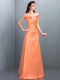 Sheath/Column Off-the-Shoulder Sleeveless Long Satin Bridesmaid Dresses TPP0005332