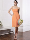 Sheath/Column Strapless Sleeveless Pleats Short Chiffon Bridesmaid Dresses TPP0005722