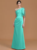 Trumpet/Mermaid One-Shoulder Sleeveless Floor-Length Ruched Satin Bridesmaid Dresses TPP0005353