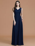 A-Line/Princess V-neck Sleeveless Floor-Length Lace Chiffon Bridesmaid Dresses TPP0005542