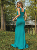 Sheath/Column Jersey Ruffles Straps Sleeveless Sweep/Brush Train Bridesmaid Dresses TPP0004999