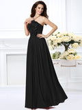 A-Line/Princess Strapless Hand-Made Flower Sleeveless Long Chiffon Bridesmaid Dresses TPP0005618