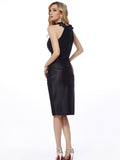 Sheath/Column Bateau Sleeveless Applique Short Elastic Woven Satin Homecoming Dresses TPP0008692