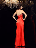 Sheath/Column Sweetheart Beading Sleeveless Long Elastic Woven Satin Dresses TPP0004102