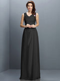 Sheath/Column V-neck Sleeveless Long Chiffon Bridesmaid Dresses TPP0005637