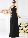 A-Line/Princess One-Shoulder Pleats Sleeveless Long Chiffon Bridesmaid Dresses TPP0005173