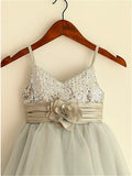 A-line/Princess Spaghetti Straps Sleeveless Sequin Tea-Length Tulle Flower Girl Dresses TPP0007660