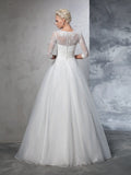 Ball Gown Jewel Applique 3/4 Sleeves Long Organza Wedding Dresses TPP0006383